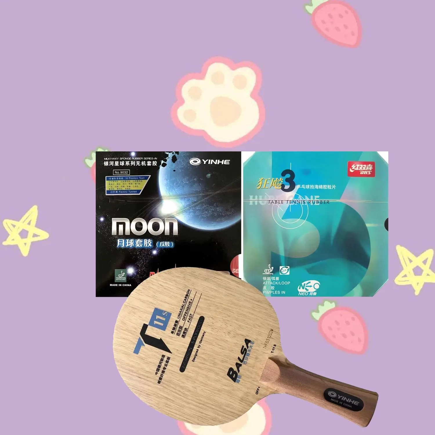 

Pro Combo Racket YINHE T-11+T-11S Table Tennis blade with Moon Factory Tuned and DHS NEO Hurricane 3 Rubber with sponge