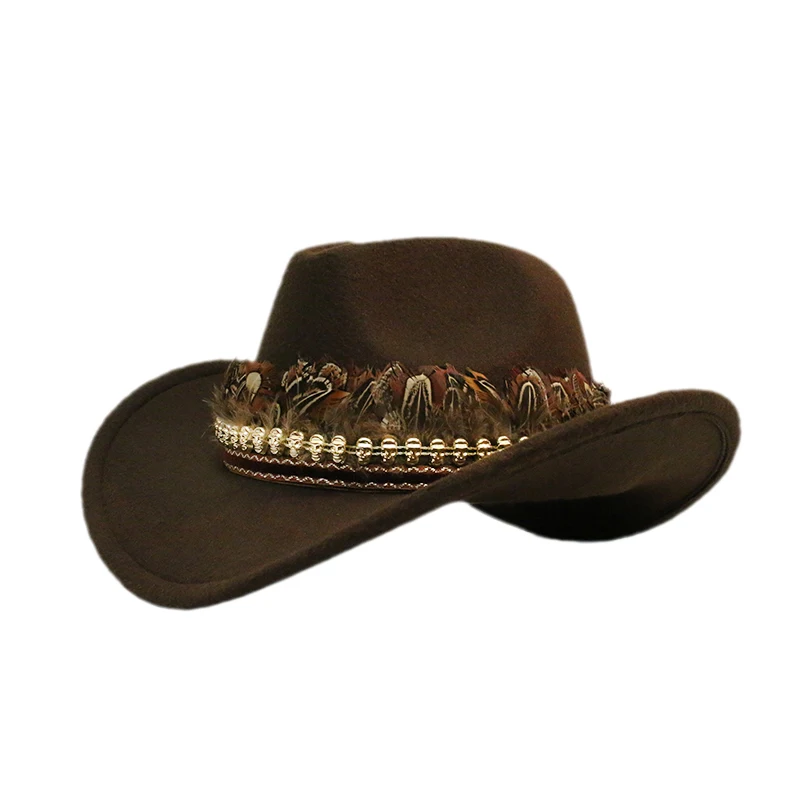 Retro Feather Skull Head Leather Band Unisex Women Men /Kid Child Wool Wide Brim Sun Cowboy Western Hat Cowgirl Cap 54-57-61cm