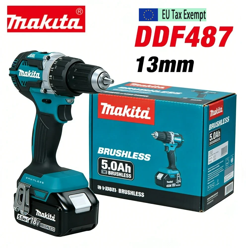Image of Makita DDF487 13mm Bürstenloser 18V Lithium-Ionen Akku-Schlagbohrschrauber, Hochdrehmoment-Elektroschrauber Makita 6,0AH BL1860 BL1850 BL1840 18V Akku