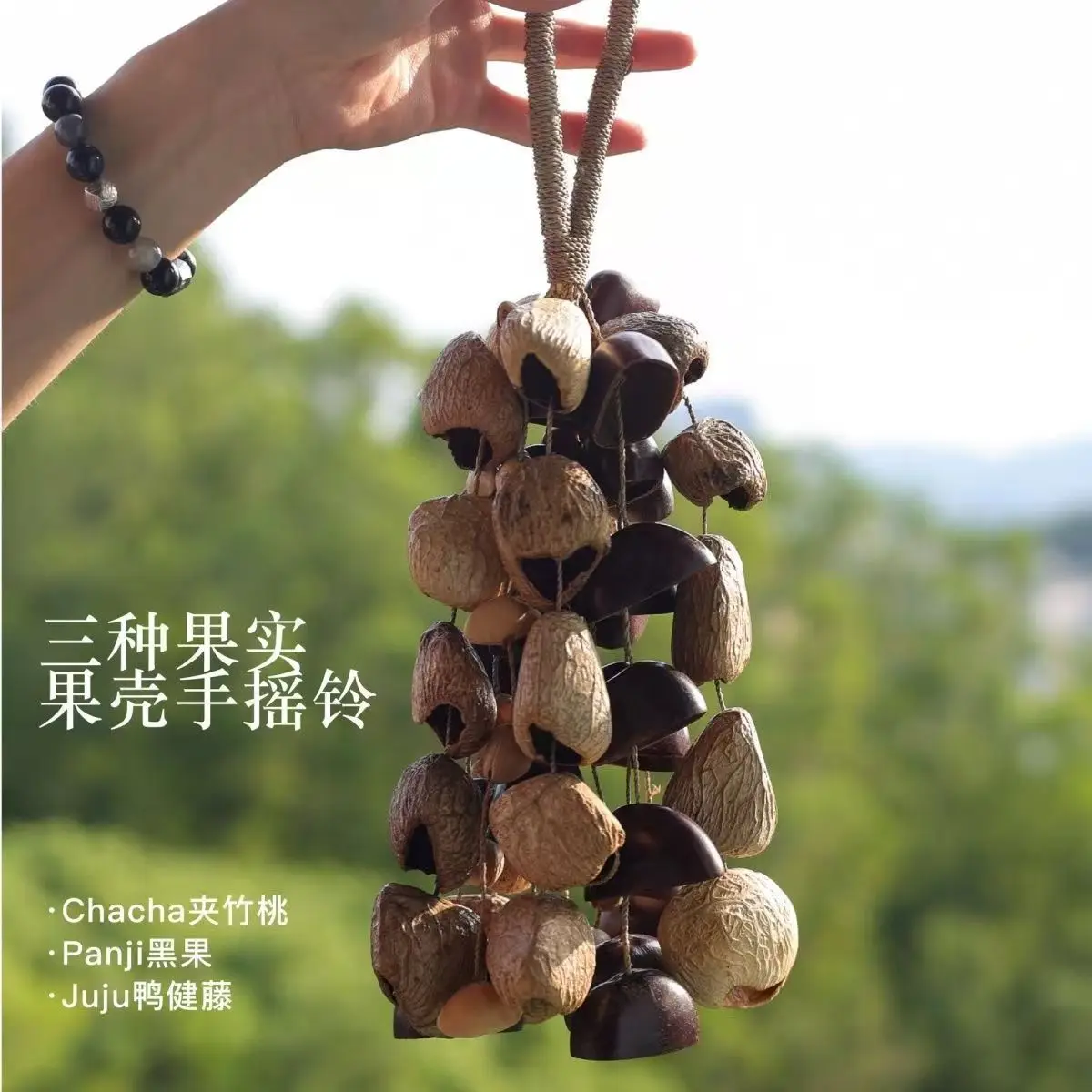 Wind Chime Natural Fruit Shell Hand Rattle Hemp Rope Bell Charm Yoga Meditation Percussion Instrument Hanging Ornament Home Deco