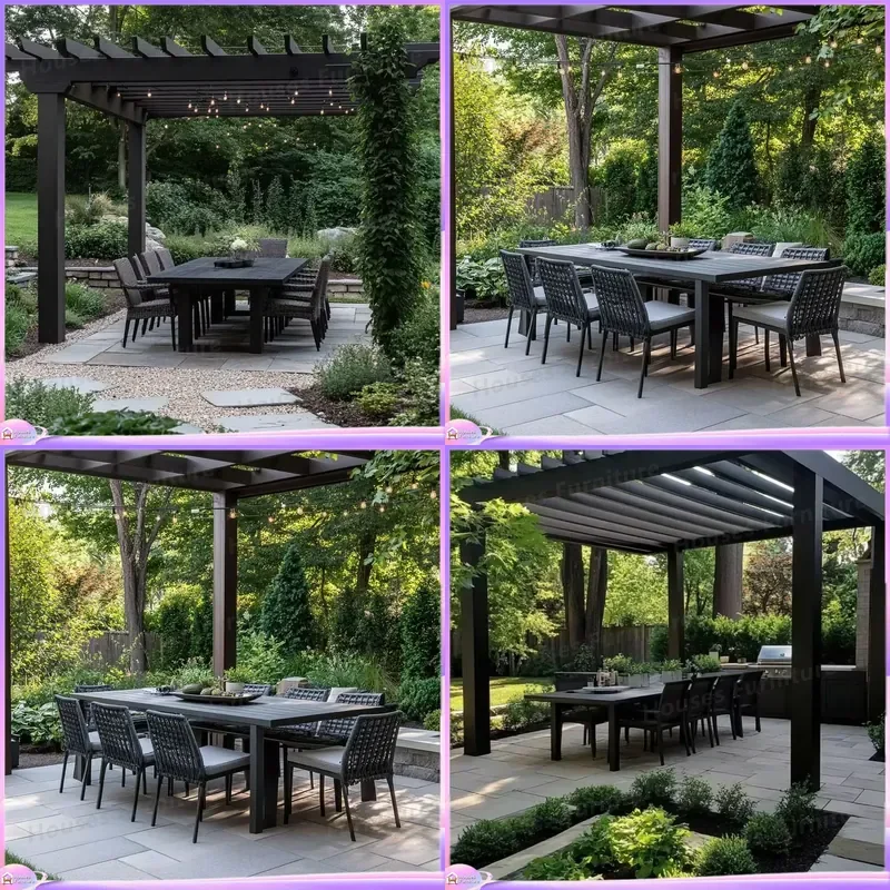 Modern Teak Outdoor Dining Table Set Weatherproof Collapsible Patio Chairs Space Saving Garden Villa Furniture Holiday Decor