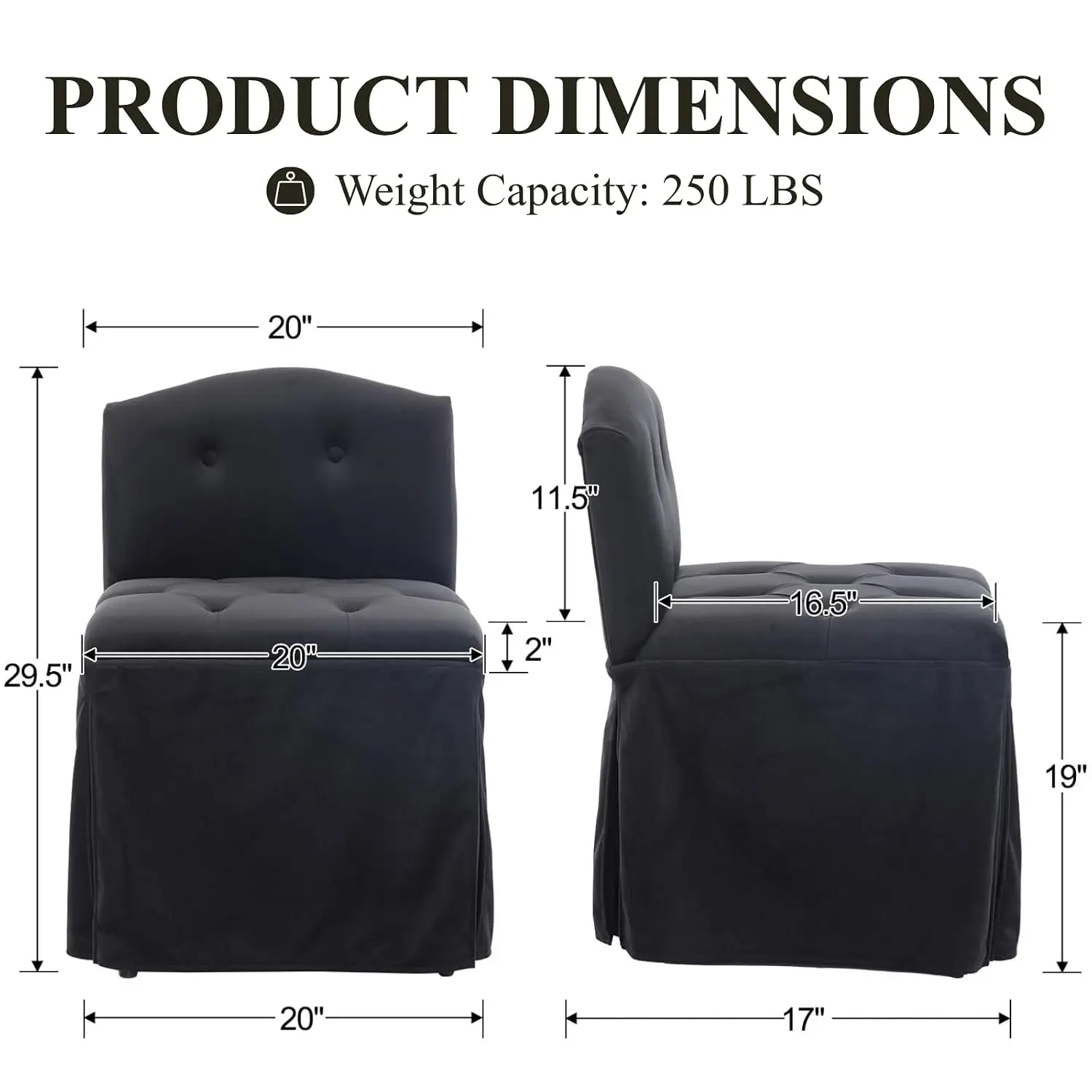 Black Velvet Makeup Vanity Chair with Back & Wheels