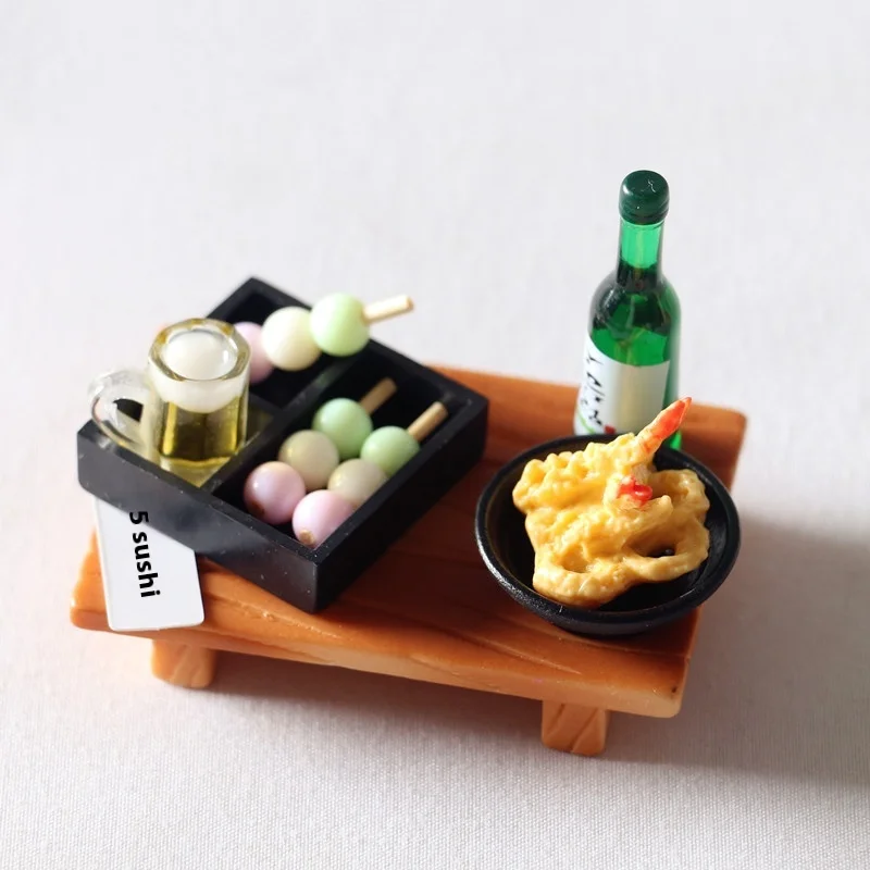 Miniatur-Sushi- und Tempura-Bento-Box im japanischen Stil, Puppenhaus-Zubehör, Spielzeug, Essen, Spielset, BJ-Puppenumgebung