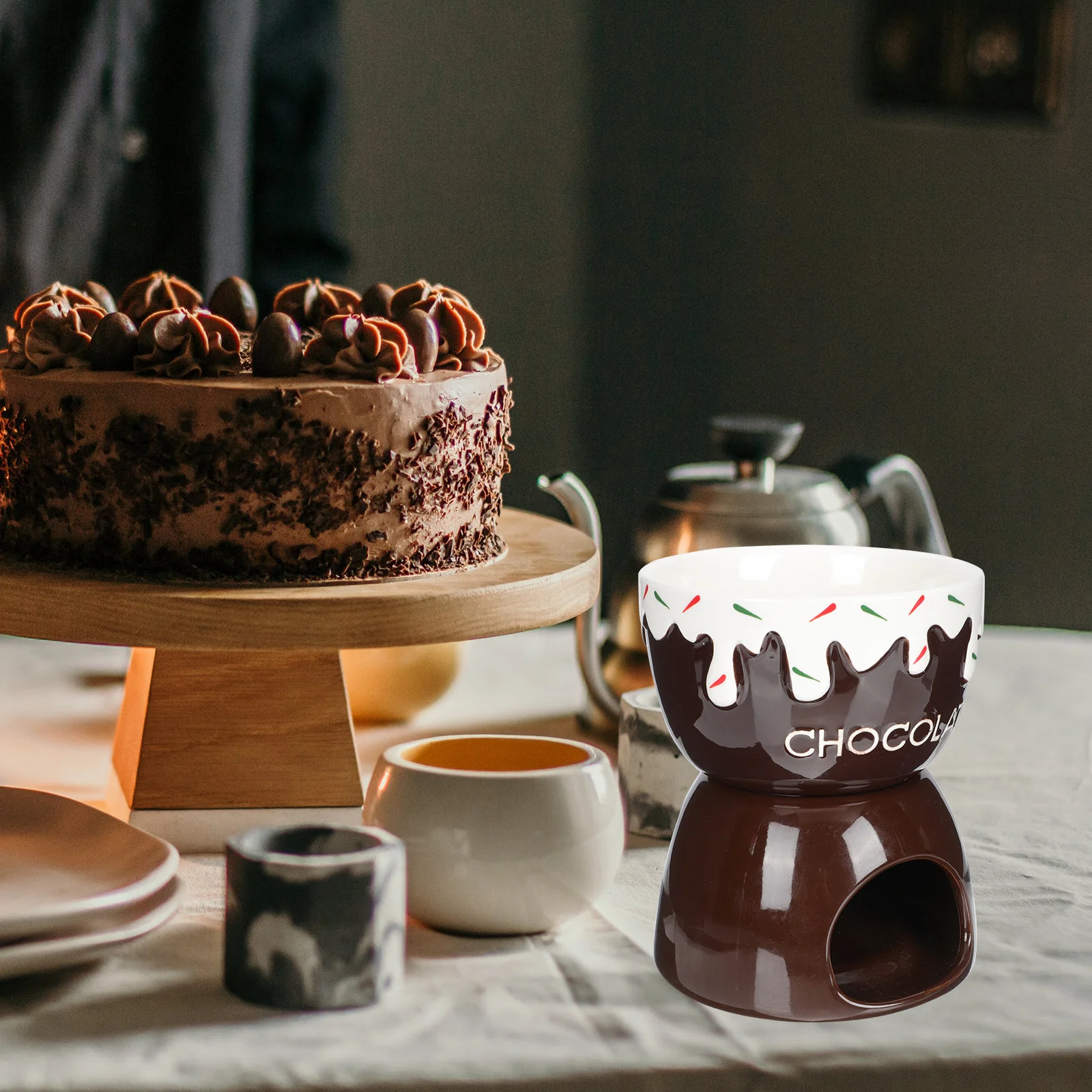 

1 комплект, плавильная печь для шоколада, керамический горшок для фондю, съемный подогреватель масла, набор для плавления мороженого, подогреватель масла