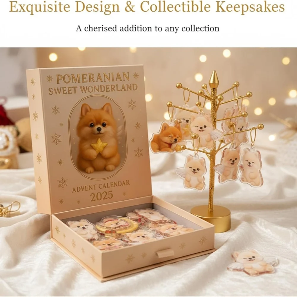 Pomeranian Advent Calendar 2025 with 24 Days of Dog Treats and Toys for Festive Holiday Countdown and Interactive Pet Experience