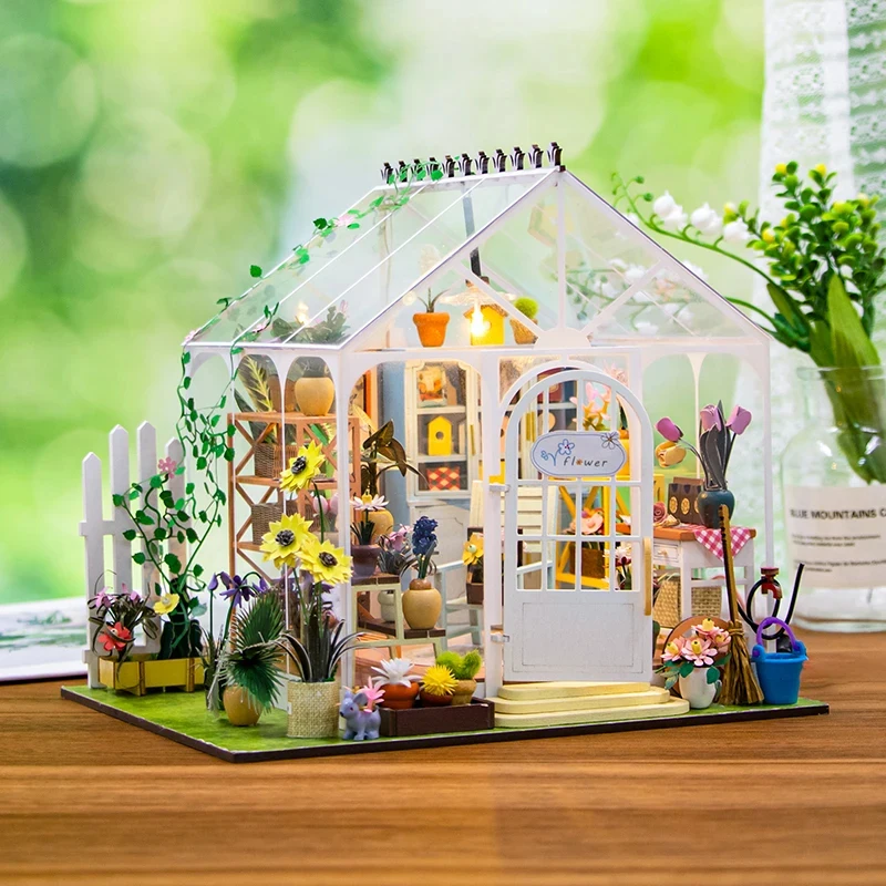 

Миниатюрный деревянный кукольный домик OUZEY Sunshine Flower Garden Villa, набор для самостоятельной сборки с мебелью и светодиодной подсветкой, подарок для друзей