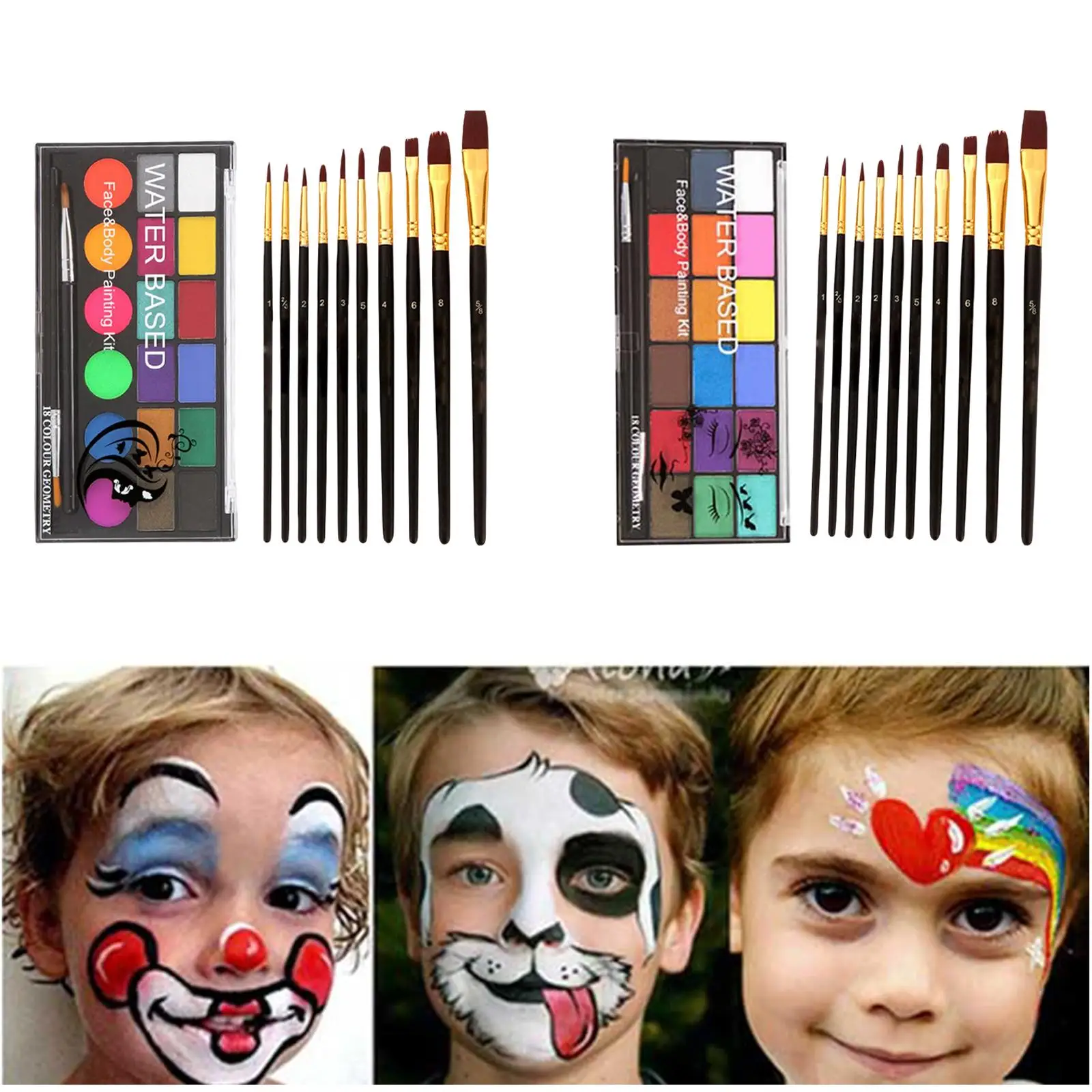 Fun Face Paint Palette W/ Makeup Brush Party Christmas Facepaint Kids