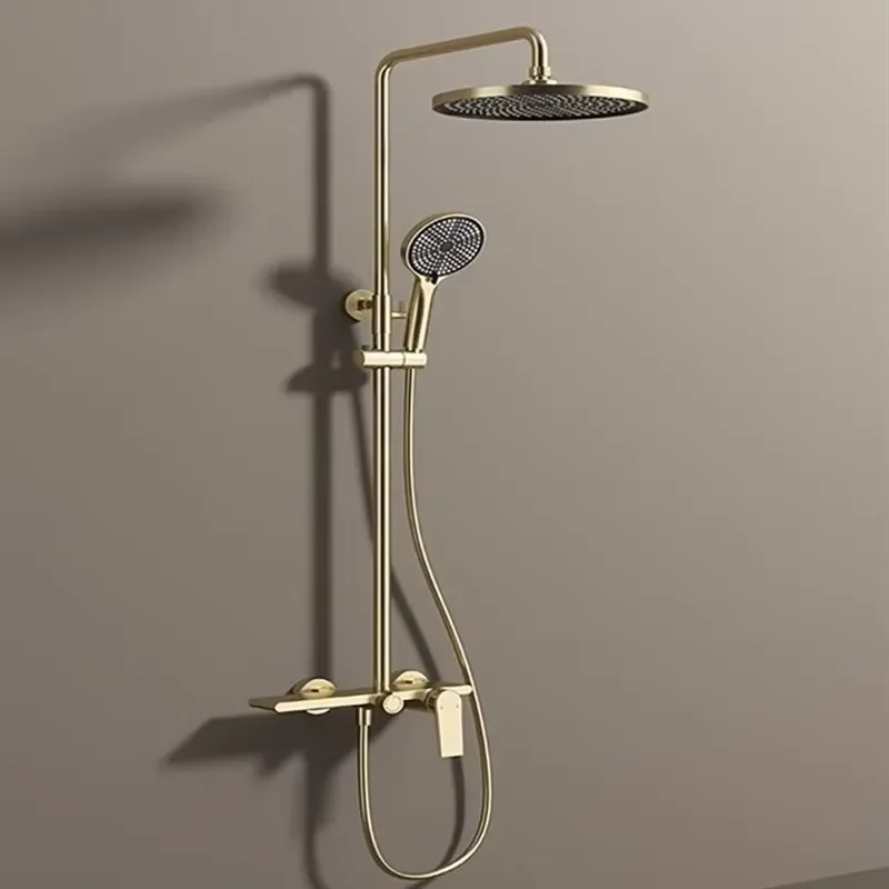 Contemporary Single-Handle Brass Shower Set Exposed Wall Mounted Rainfall Pause Soft Spray Polished Ceramic for Hotels