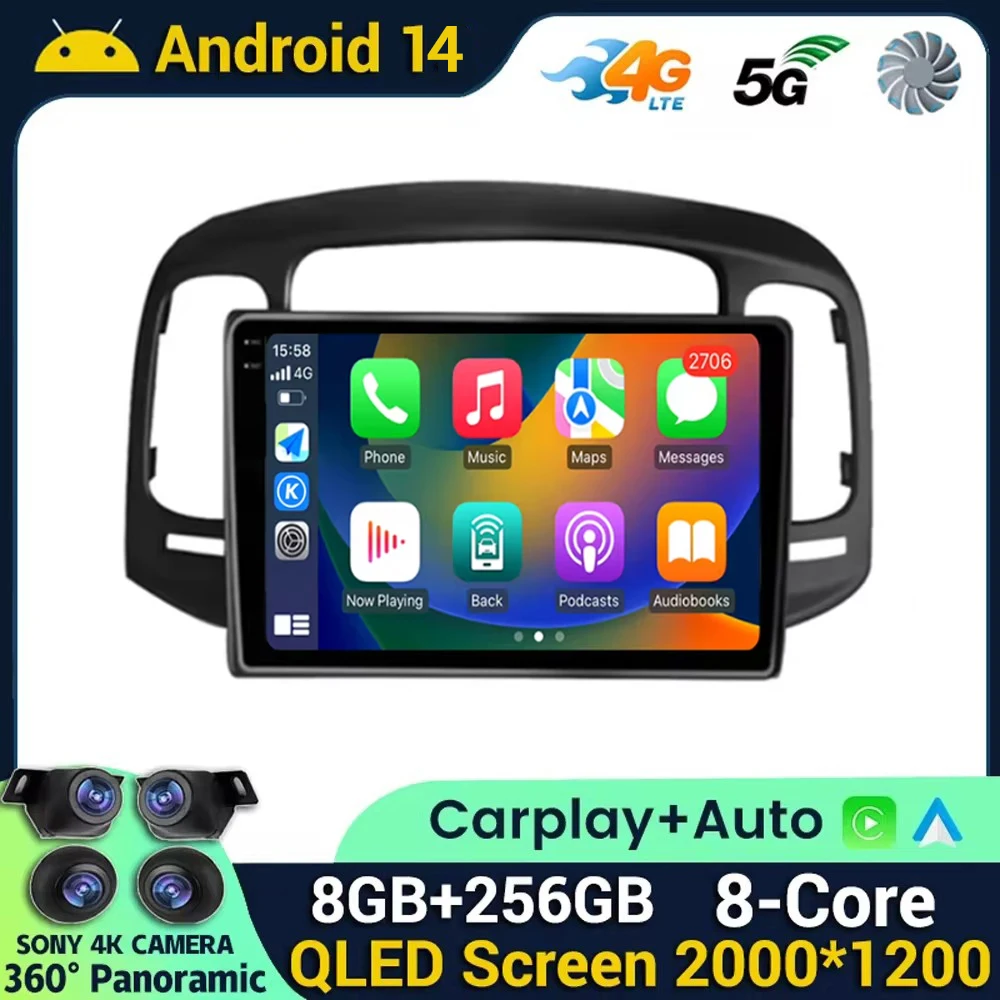 

Android 14 Carplay Auto For Hyundai Accent 2008 2009 2011 Multimedia Player GPS Navigation Carplay QLED Touch Screen Auto Stereo