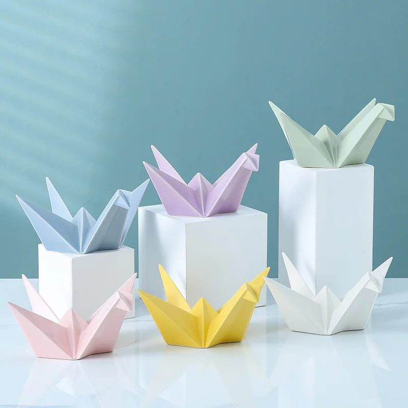 

Nordic Ins Ceramic Morandi Thousand Paper Crane Sculpture Ornament Living Room Desktop Statue Crafts Home Decoration Accessories