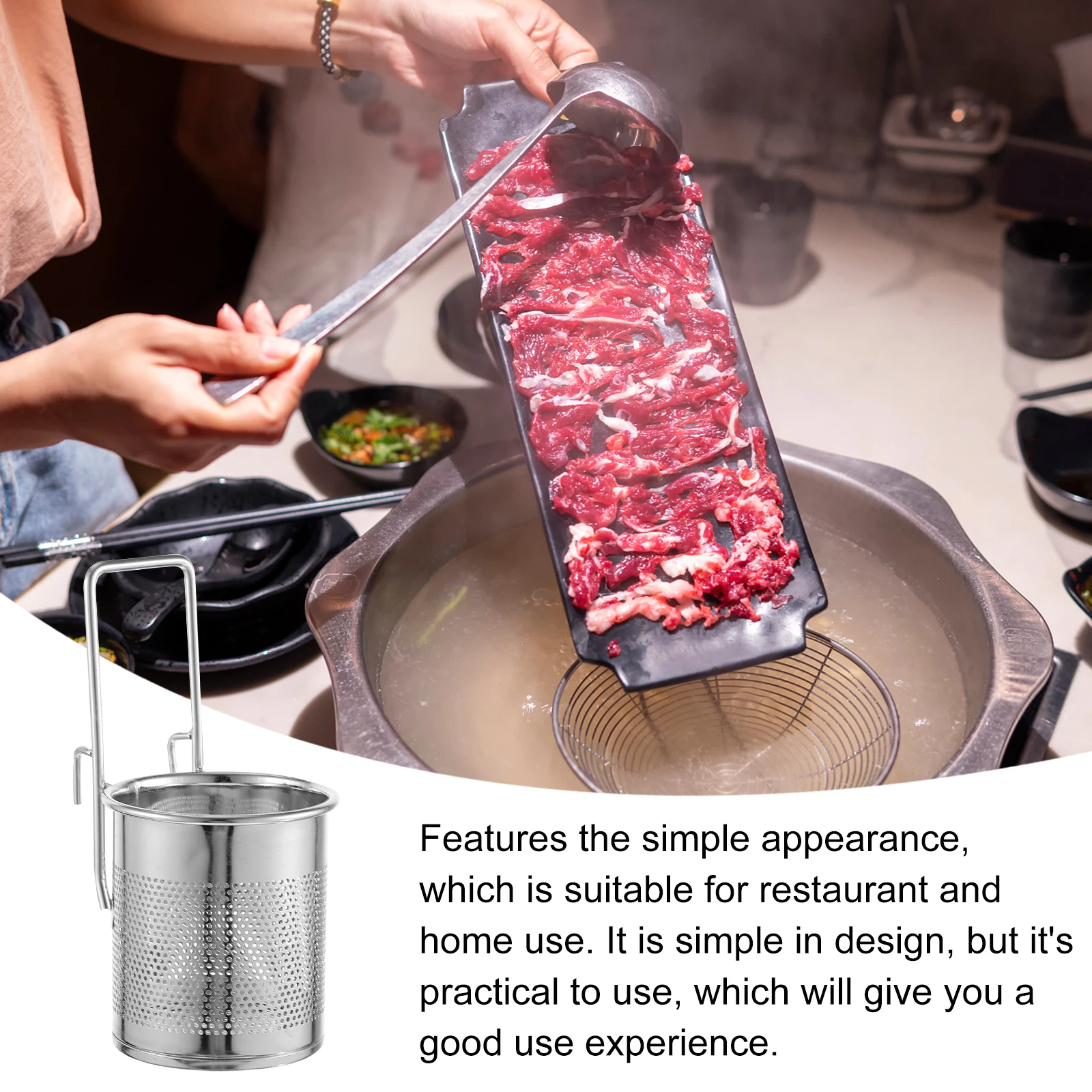 

Round Basket Hot Pot Hook Slip Through The Net Strainer Steel Filter Screen Reusable Holder Fry Attachable Hotpot Hanging Dad