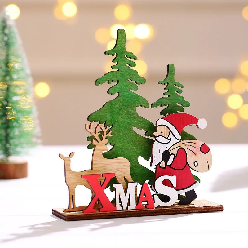 Decoração de natal diy blocos de quebra-cabeça de madeira idosos boneco de neve elk ornamentos crianças presentes dos desenhos animados natal 3d ornamentos de mesa