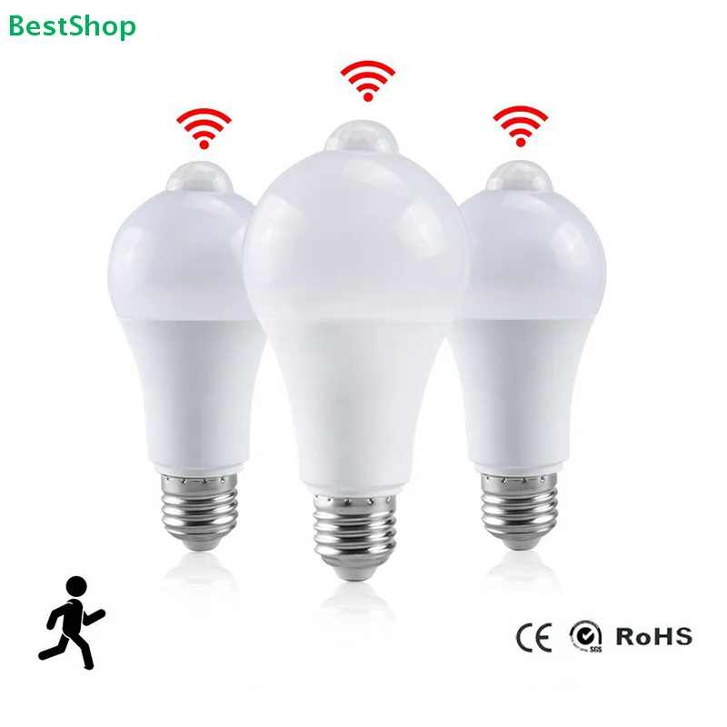 

〔PP〕PIR Motion Sensor LED Light Bulb E27, Wireless Auto On/Off Energy-Saving Lamp for Stairwell, Garage & Corridor