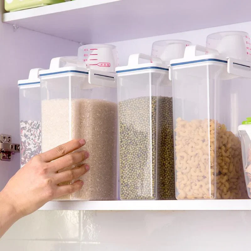 2L Plastic Cereal Dispenser Storage Box Kitchen Food Grain Rice Container Organizer Grain Storage Cans Recipientes De Plastico