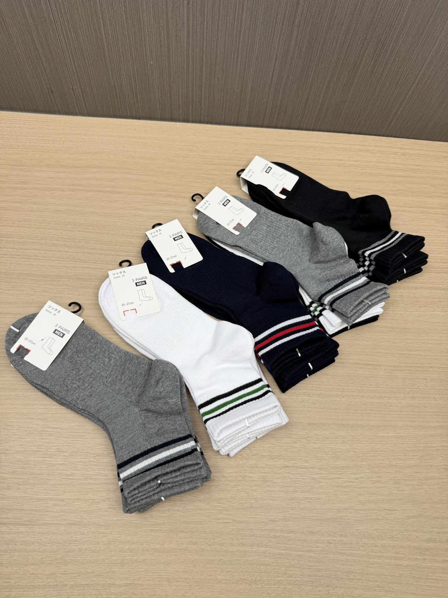 Men's Mid-Calf Breathable Mesh Stripe Casual Socks Comfortable Spring Summer Sports Leisure Socks Three Pairs in One Card