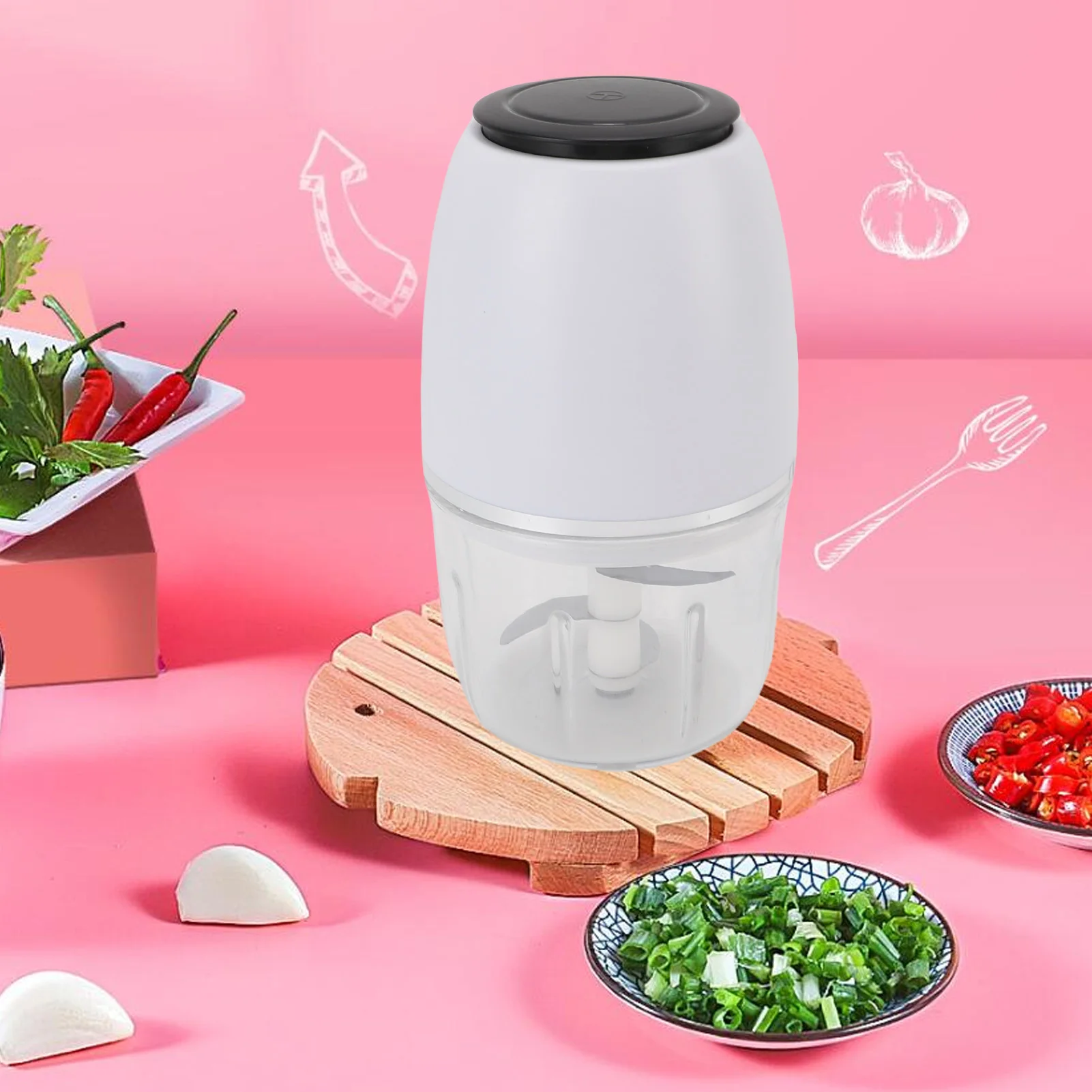 Электрический измельчитель чеснока 300 мл портативный кухонный комбайн овощерезка блендер для орехов чили лук фарш