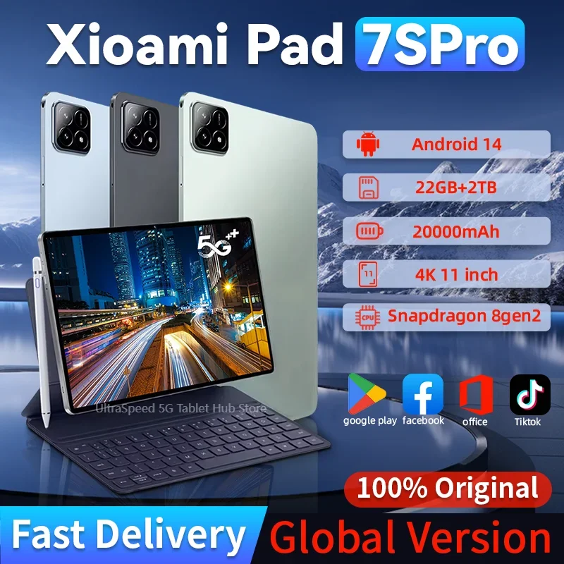 

2025 New7S Pro Tablet 4K Screen with Snapdragon 8gen2 Android 14 System Dual-Mode 5G and Wi-Fi 20000mAh 22GB RAM 2TB Storage