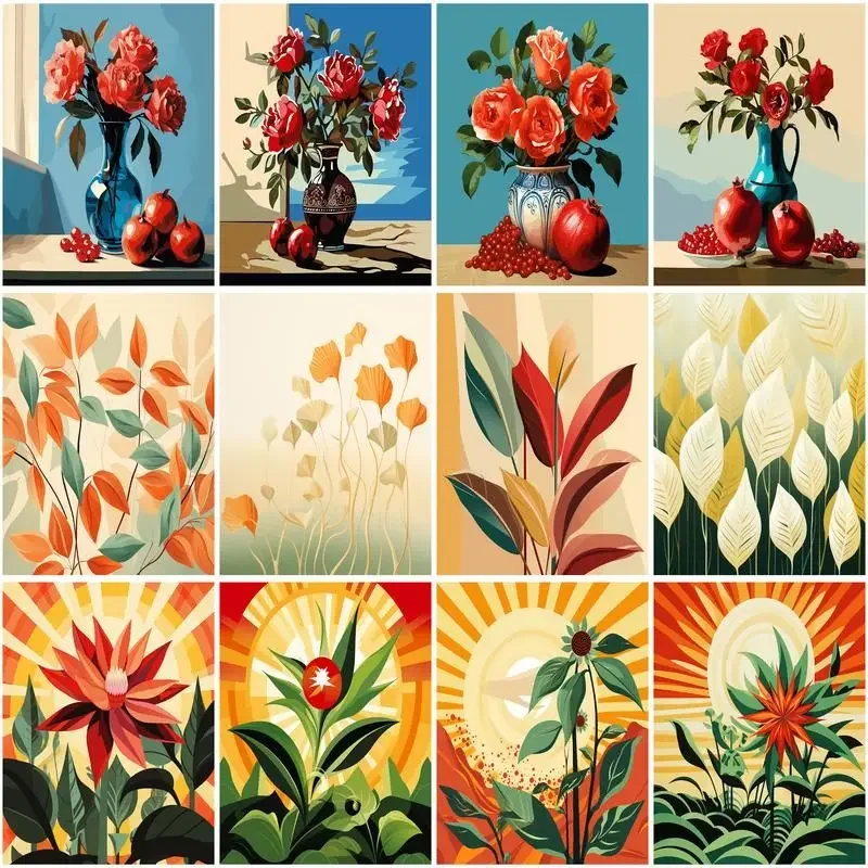 

582096 DIY Frame Paint By Number Red Flower For Adults Picture By Numbers Acrylic Paint On Canvas Home Decor