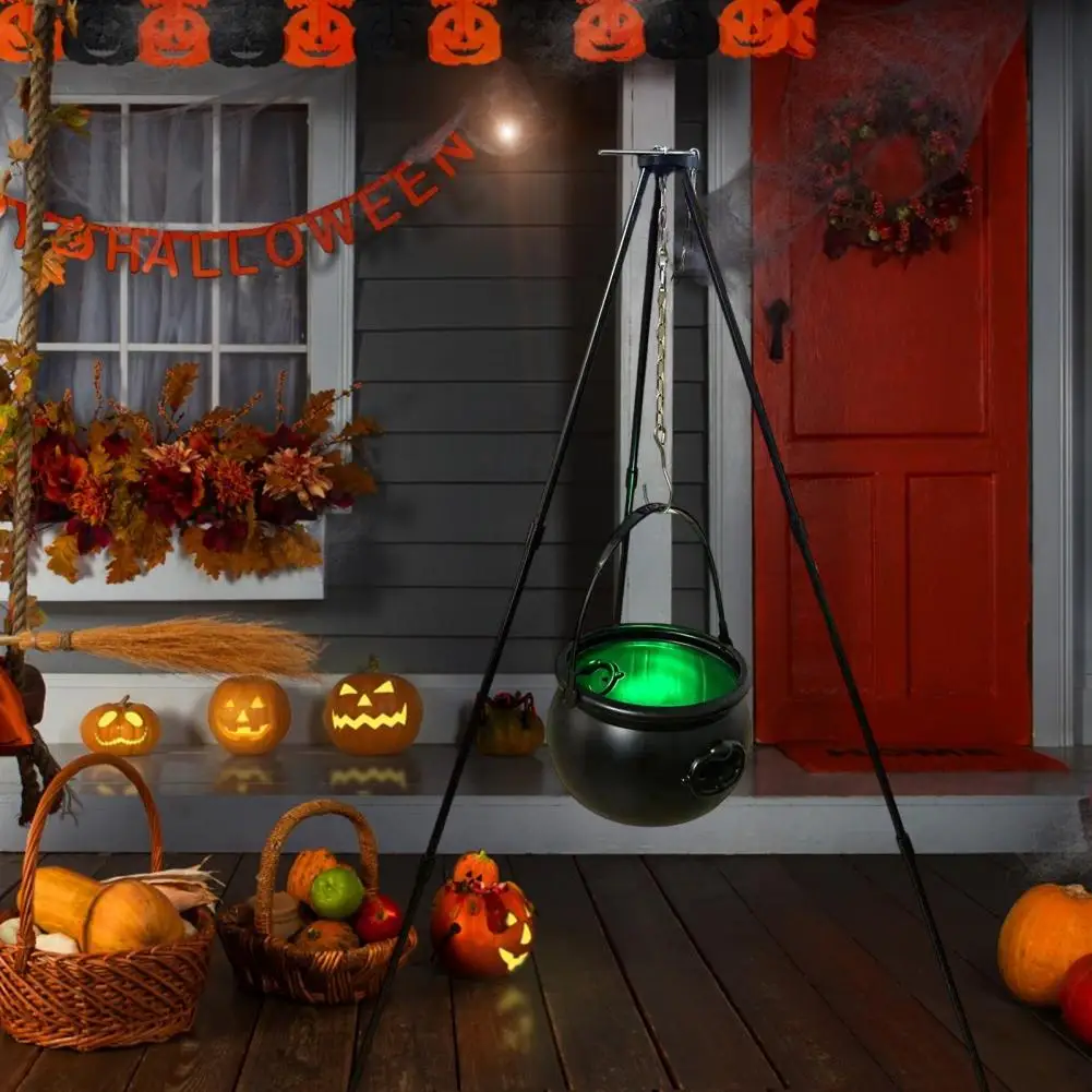 

Halloween Party Supplies Poisonous Soup Cauldron Enchanting Halloween Witch Cauldron on Tripod with Green Lights Spooky for Home