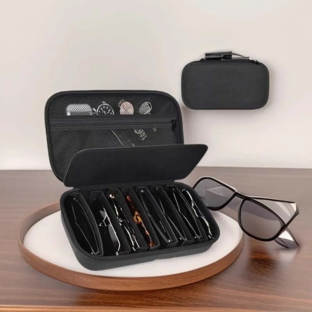 Dustproof Sunglasses Storage Box Inner Mesh Pocket Fabric Carry Handle EVA Hard Glasses Case Hard Shell Compact Size