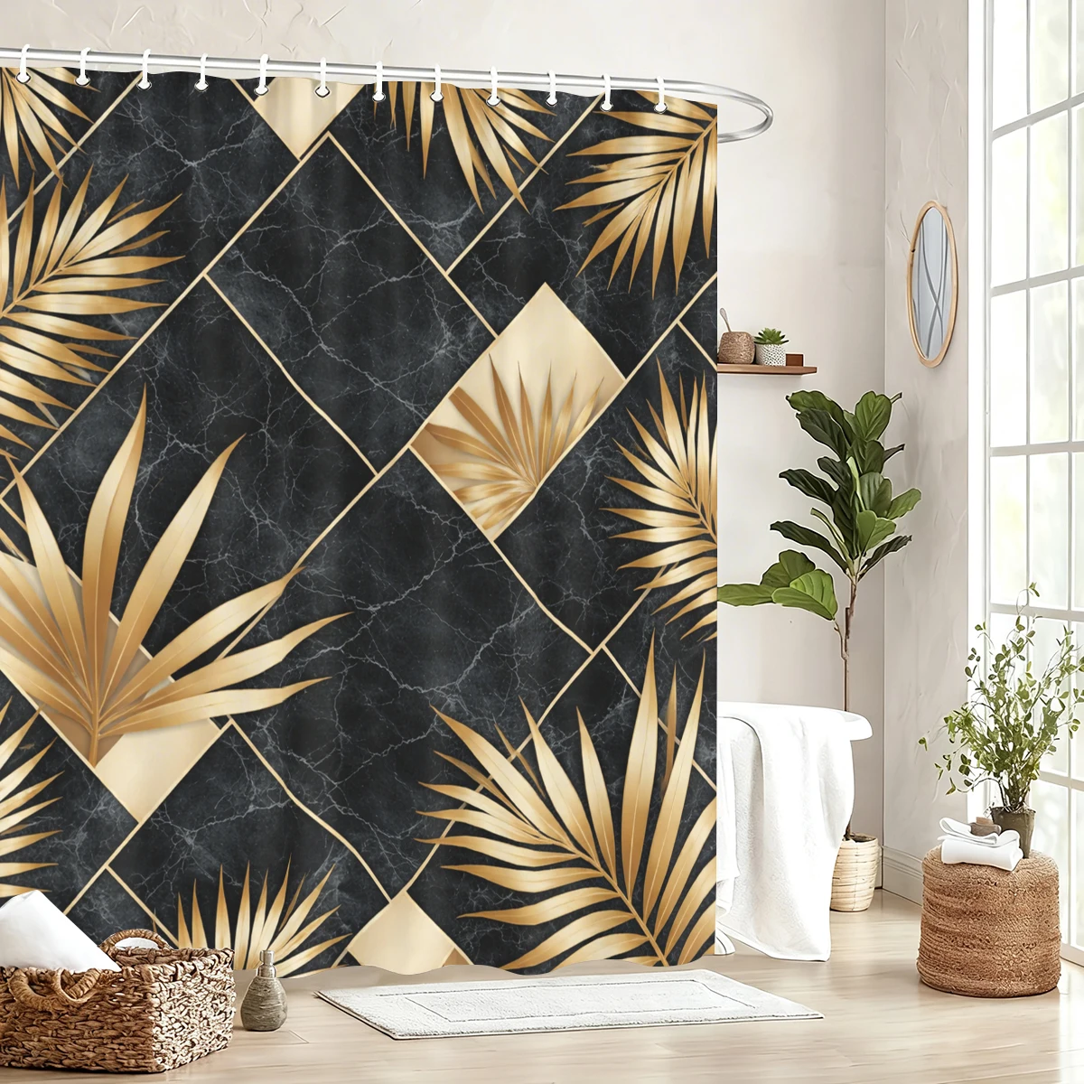 

Patterned Polyester Shower Curtain - Stylish Bathroom Decor, Modern Printed Bath Curtain for Home Hotel Use