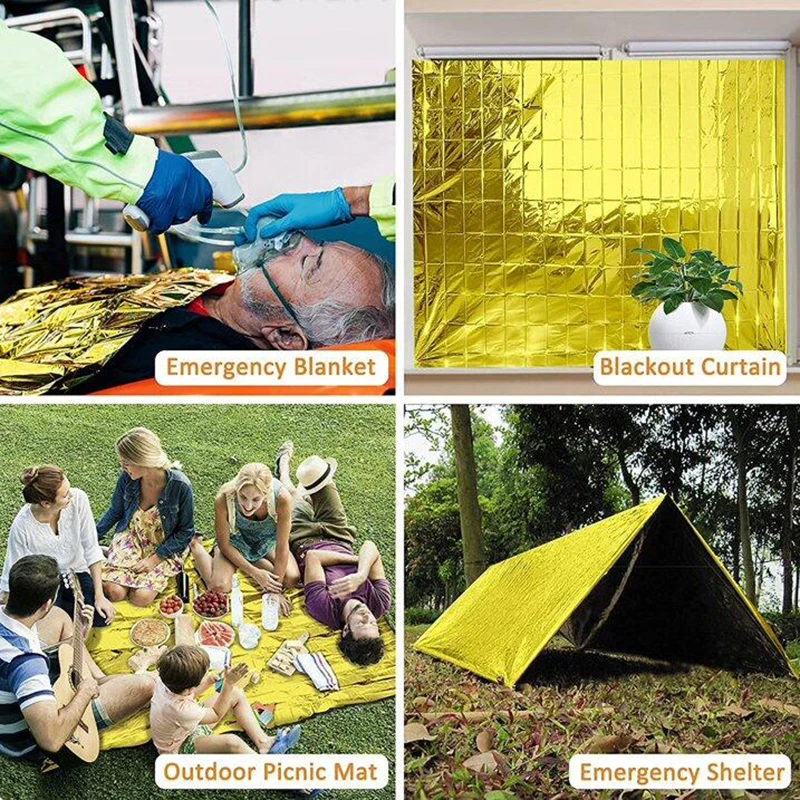 160X210cm Gold Emergency Blanket Thermal Compact Waterproof Survival Blankets Survival Gear Heat Reflective Moisture-resistant