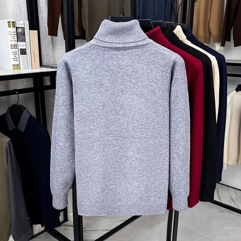 Men Turtleneck Knit Sweater Long Sleeve Ribbed Collar Cuff Soft Warm Knitted Pullover Autumn Daily Basic Top