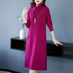 Knitting Vestidos Women's Spring Autumn 2025 Loose Temperament Versatile Ladies Sweater Dress High Collar Fashion Lady Skirt