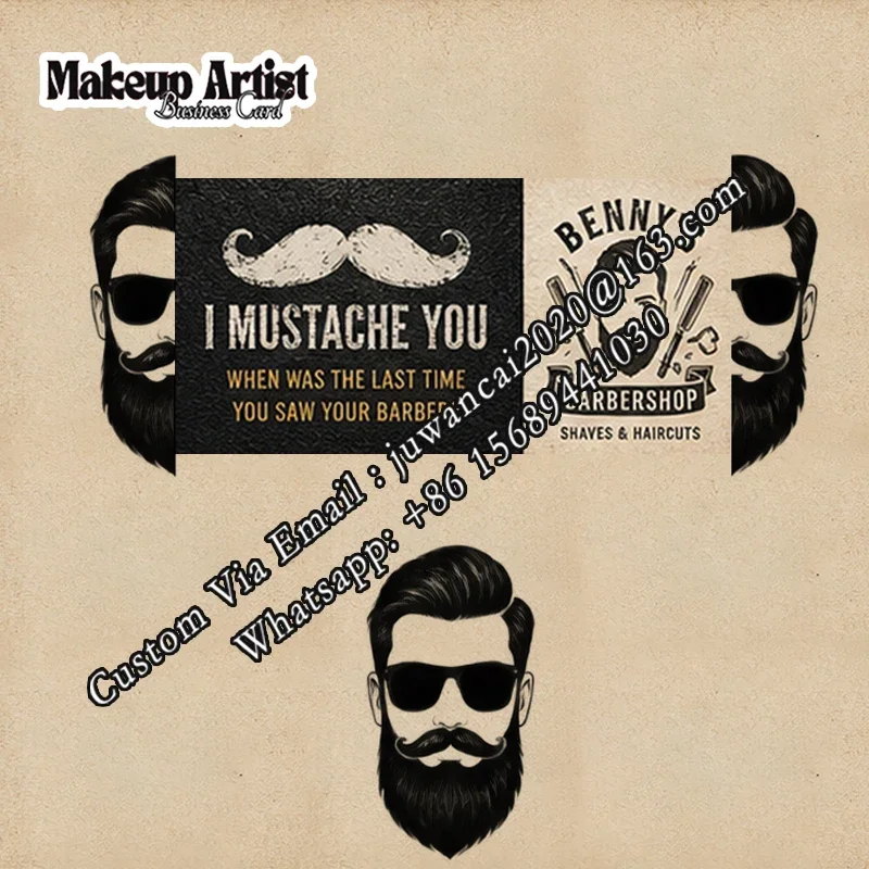 Custom Die Cut Beard Shaped Foldable Card For Barbershop Design 3D Pop Business Cards With QR Code 300g Paper PrintMirror Flyer