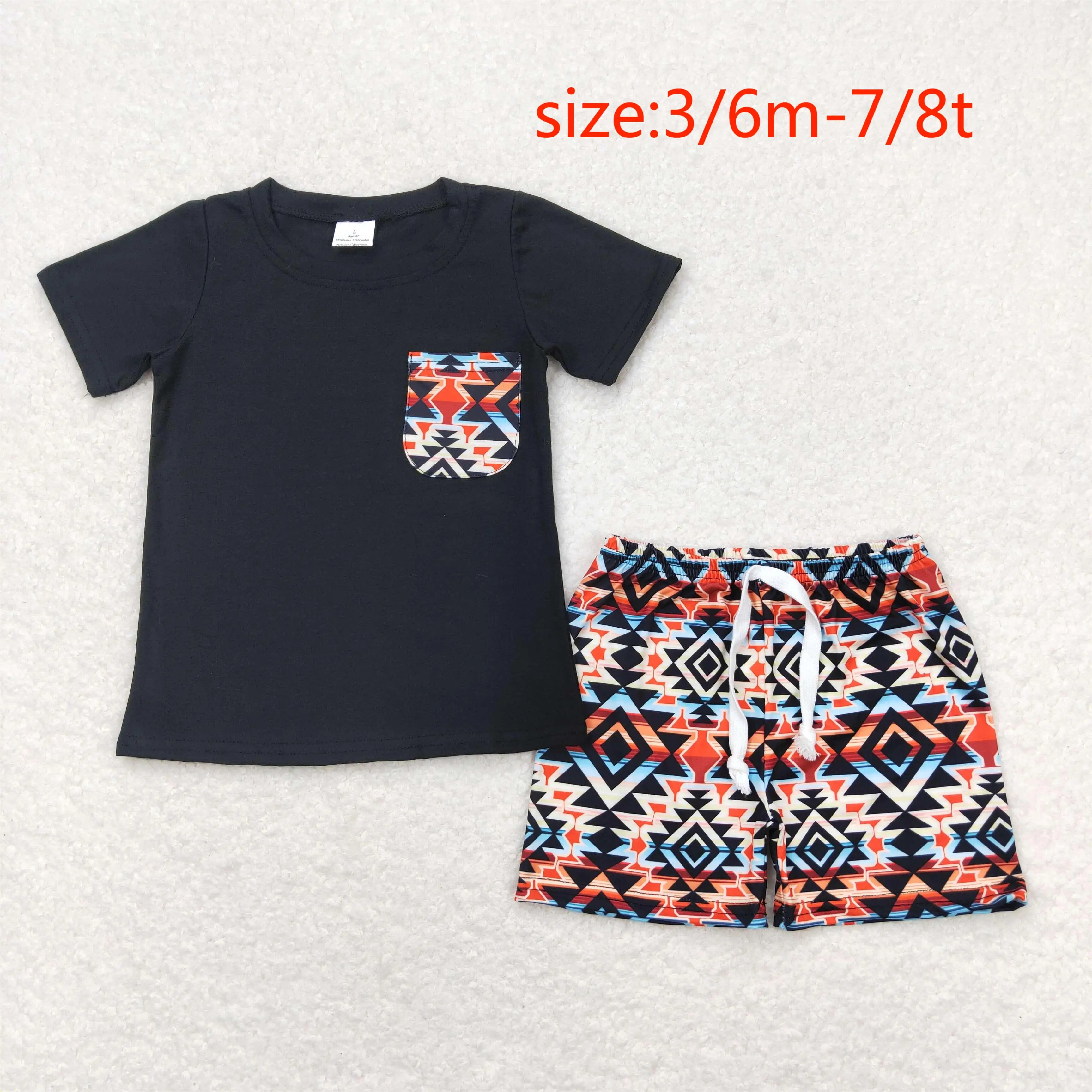 

z92-08 BSSO0678 Wholesale baby boy clothes Geometric pocket short sleeve shorts suit Wholesale Summer kids clothes boy