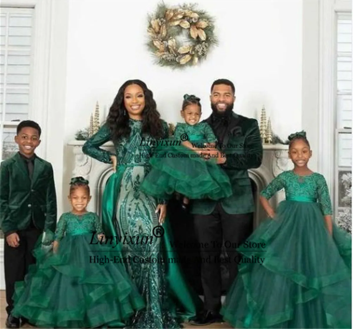 

Green Velvet Groom Tuxedos Father And Kids Men Suits 2 Pieces Sets Wedding Prom Blazer Groomsmen Terno Masculino Jacket Pants