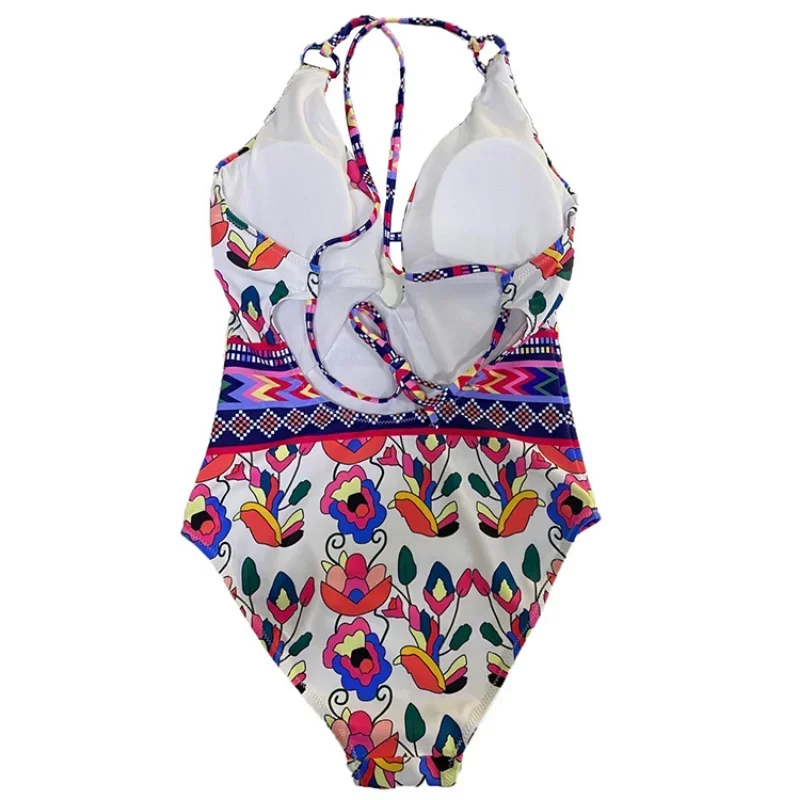 Women One Piece New Swimsuit Floral Print Swimwear Push Up Padded Bikini Bandage Backless Beachwear High Waist Bathing suit