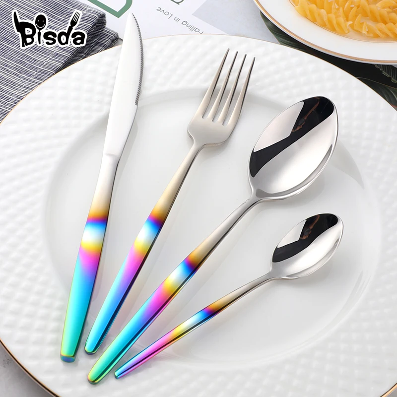 Rainbow Flatware Set Gold Cutlery Sets Stainless Steel Flatware Restaurant Dinnerware Set Tableware Spoon And Fork Set