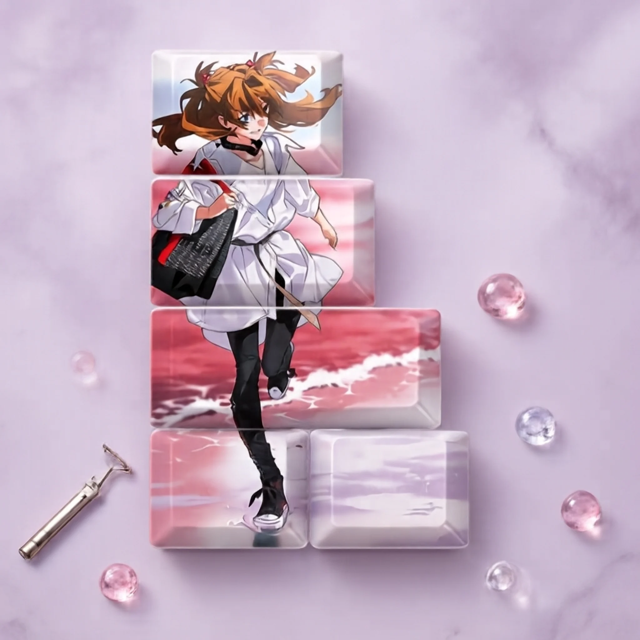 5 Key/set Anime Eva Asuka Langley Soryu Pbt Keycaps Wear Resistant Mechanical Keyboard High Definition Gift Keycap Set