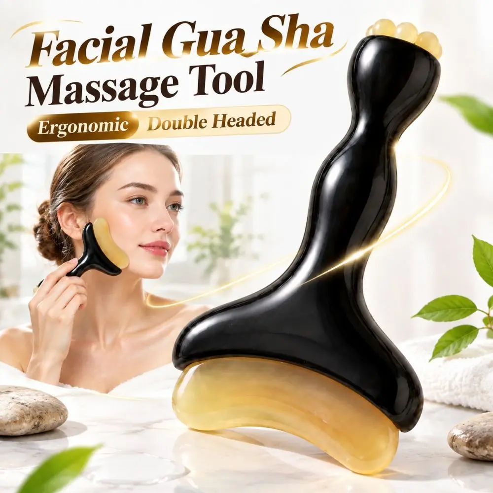 Practical Smooth Gua Sha Massager Resin Ergonomic Facial Massage Tool Comfortable Double Headed Face Sculpting Wand Multipurpose