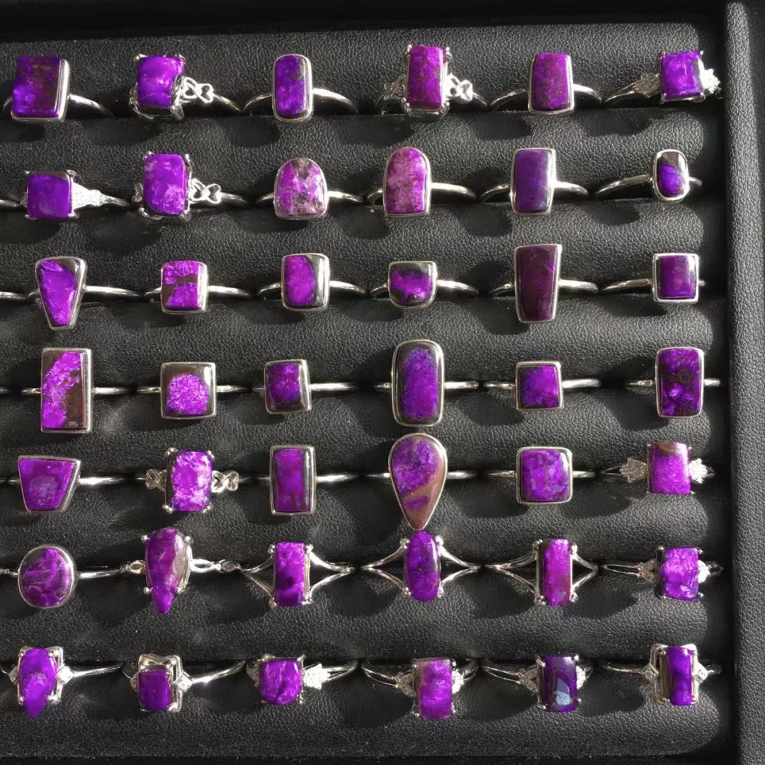 

1 Pc Fengbaowu Natural Sugilite Heart Ring 925 Sterling Silver Resizable Reiki Healing Stone Jewelry Gift For Women