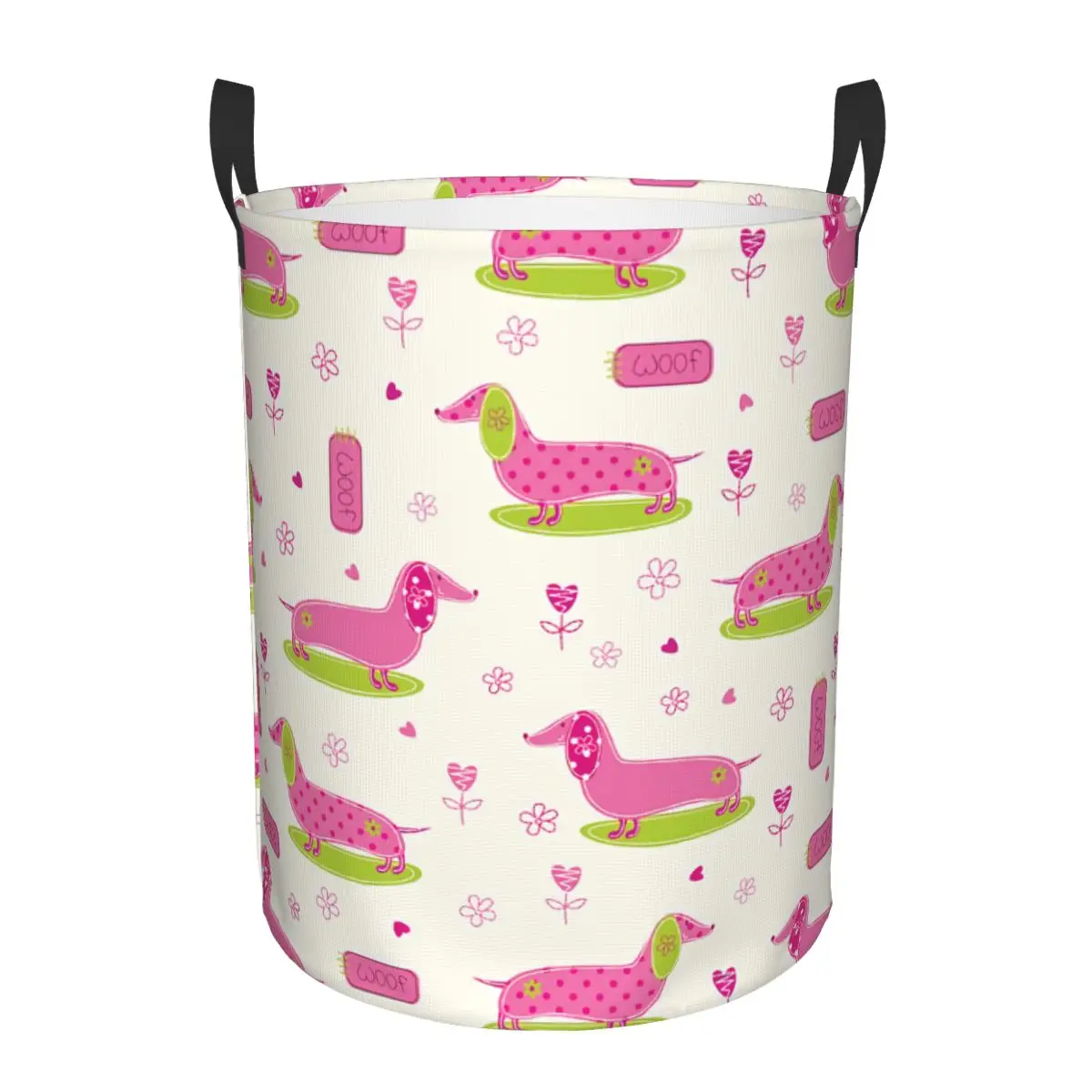 

Custom Dachshund Cartoon Wiener Sausage Dog Laundry Basket Collapsible Clothing Hamper Toys Organizer Storage Bins