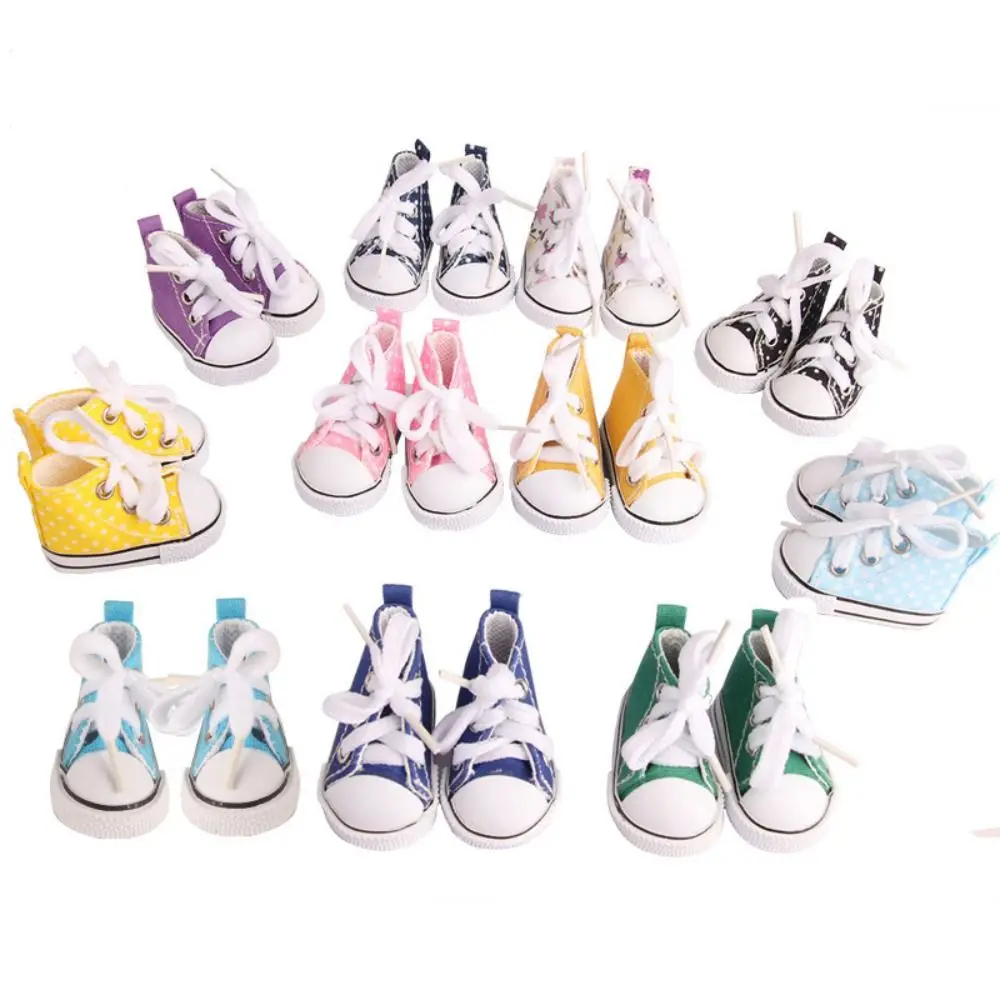 5cm Canvas Denim Sneakers Baby Shoes Handmade Lace-up Sneakers Shoes For 18 Inches American 43 cm Baby Dolls GIfts