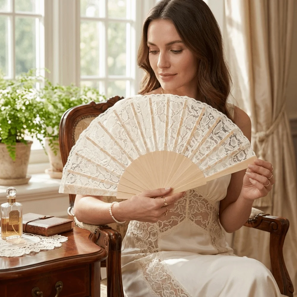 Antique Style Lace Hand Fan Floral Lace Portable Vintage Lace Fan Wedding Decorative Fan Folding Handheld Fan Bridal Accessories