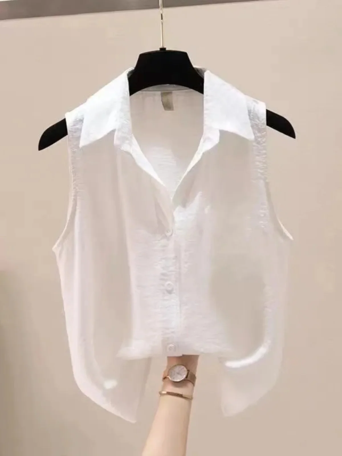 

Стильная свободная женская рубашка-топ без рукавов, однотонная, базовая, летняя новинка, для повседневной носки, классический крой