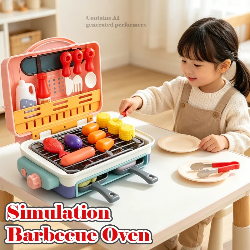 barbecue-oven-electric-bbq-kitchen-simulation-spray-light-music-food-color-change-children's-playing-house-toys-for-girls-gifts