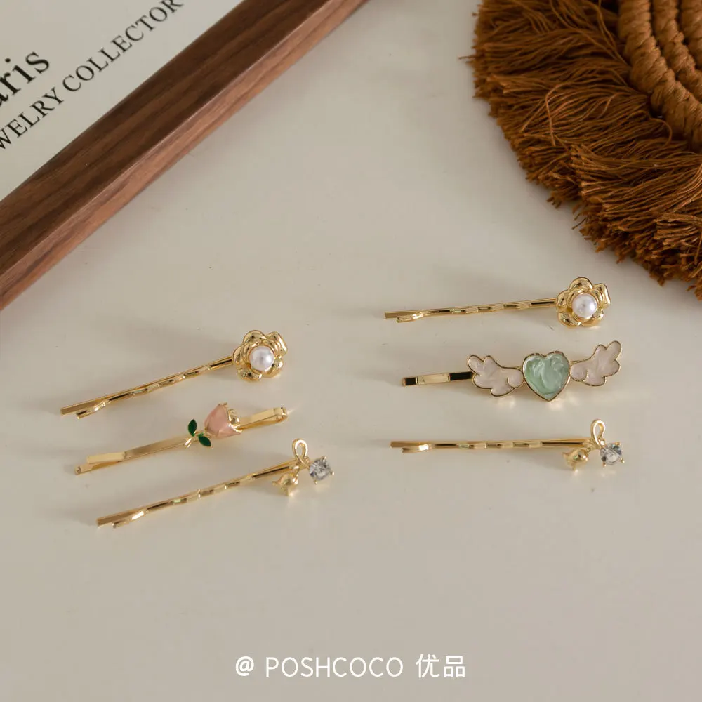 Набор заколок для волос с милыми розами, 3 шт., заколки с жемчугом и стразами для тонких волос, подарок для девочек