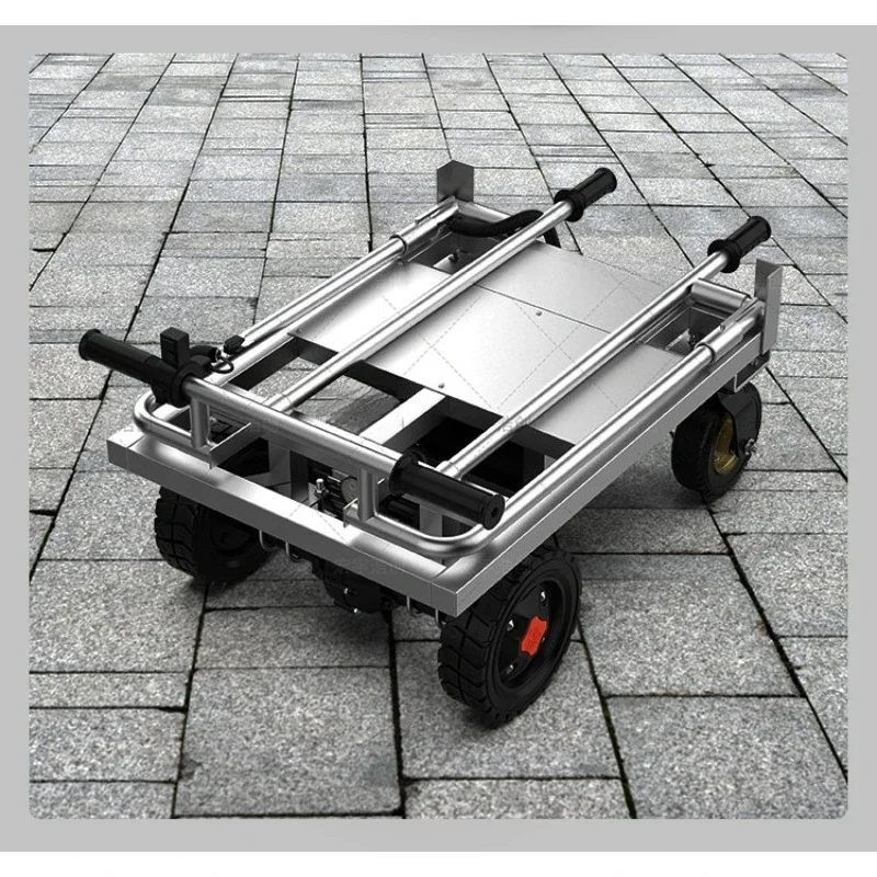 Electric trolley pulls tiles, cement sand, flat truck enters the elevator to pull goods at home, portable folding trolley