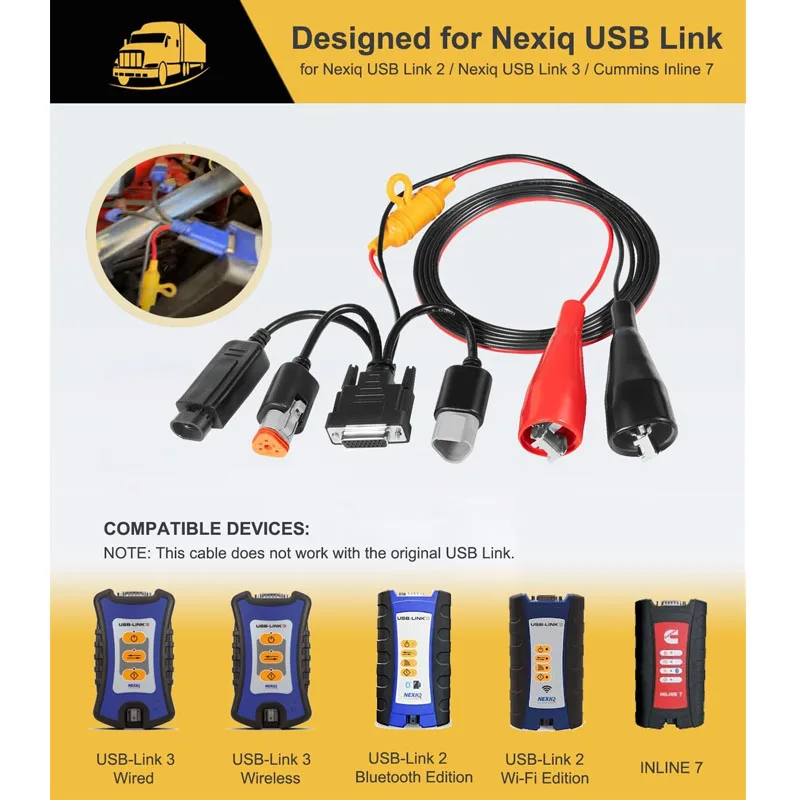 493033 3-Pin Deutsch, 2-Pin Cummins Diagnostic Adapter Cable Connector For Nexiq USB Link 2 & 3, Inline 7 Cummins J1939 Engines