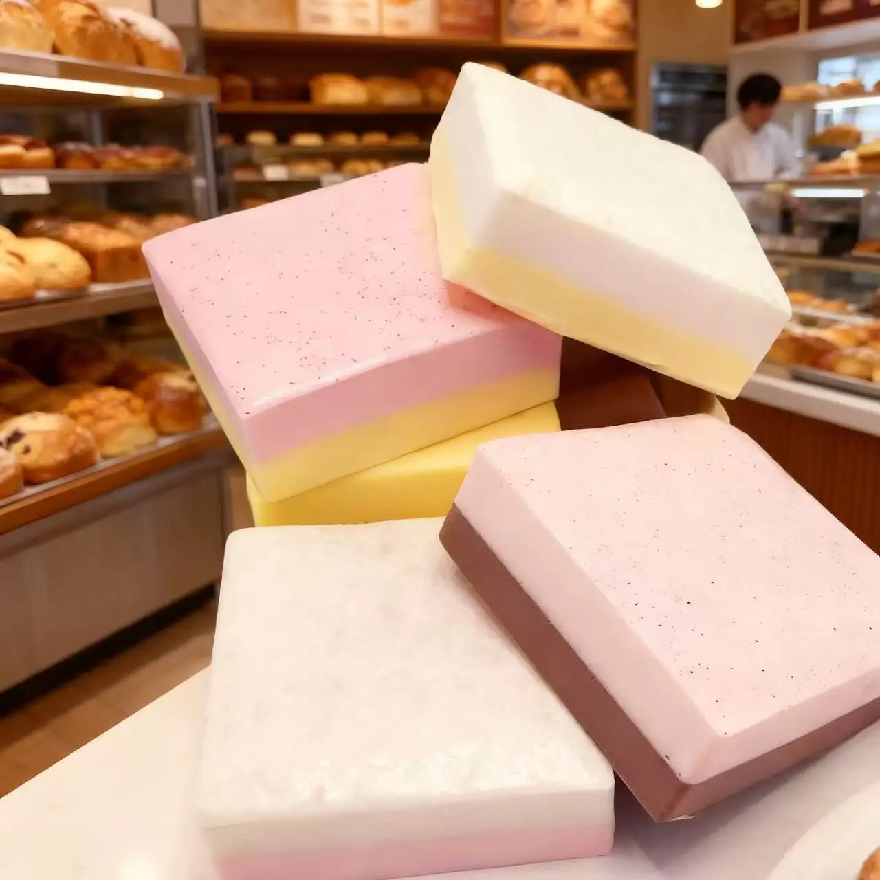 シミュレーションスクエアストロベリートーストスクイーズPUスローリバウンドトイフードプレイスクイッシースティッキーピンチ大人用ストレス解消感覚玩具