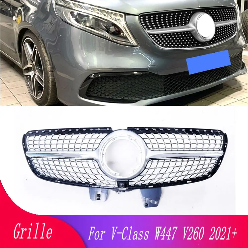 

Car front bumper grille modified diamond grille for Mercedes-Benz V-Class W447 V250 V260 racing grill black/chrome (with camera)