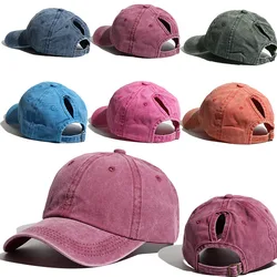 Hot sale Washed Ponytail Baseball Cap for Women Sun Protection Trendy Duckbill Cap Spring Summer Outdoor Sports Hat