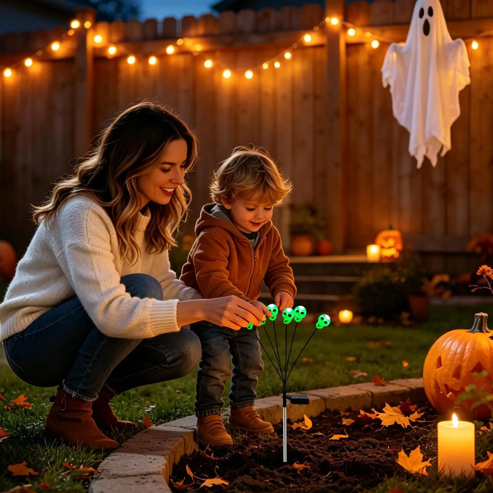 Solar Powered Skull Lights 6 LEDs Waterproof Patio Skull Stake Lamp Solar Yard Lights For Halloween Party Patio Lawn Garden