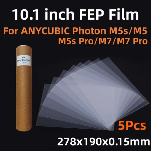 5 Películas FEP de 10.1 Pulgadas 278x190x0.15mm Para Impresoras 3D de Resina UV ANYCUBIC Photon Mono M5s M5 M5s Pro M7 M7 Pro Películas de Liberación FEP