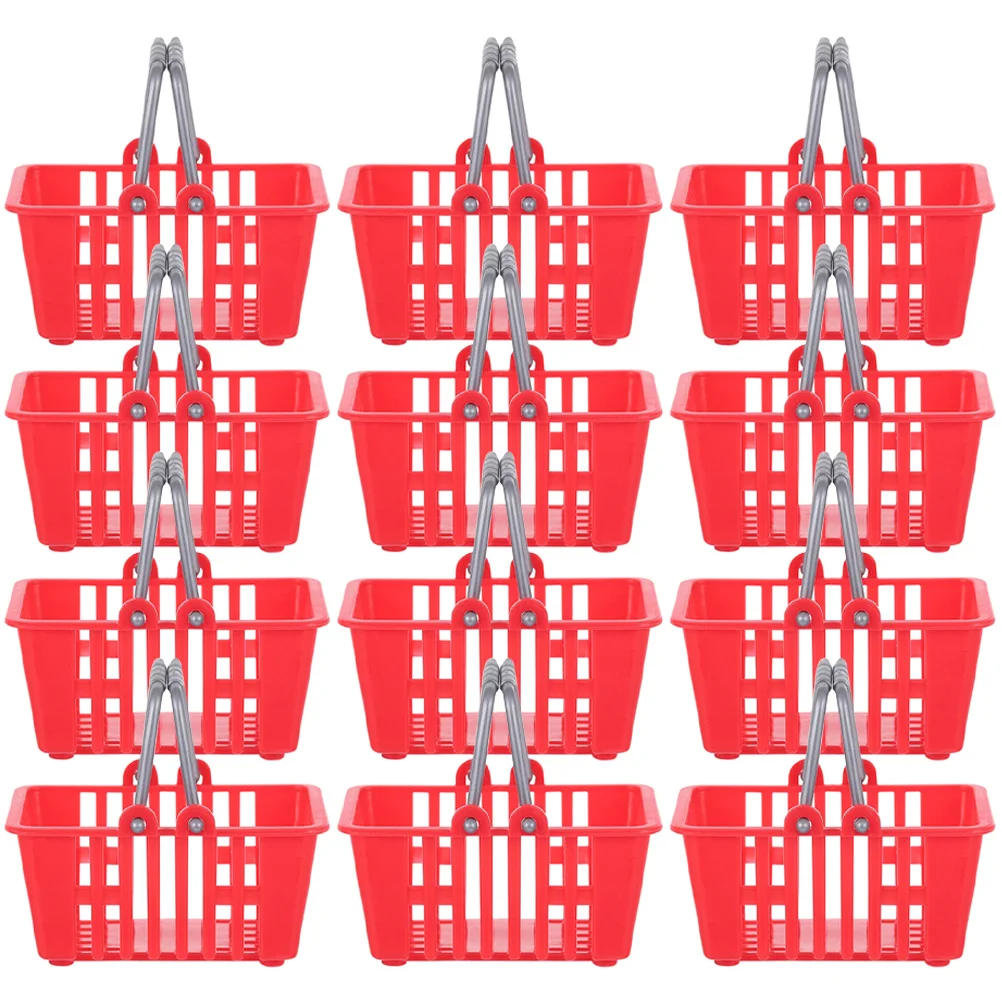 

12 Pcs Mini Shopping Basket Kids Toy Playing House Plastic with Handle Pretend Storage Baskets Child